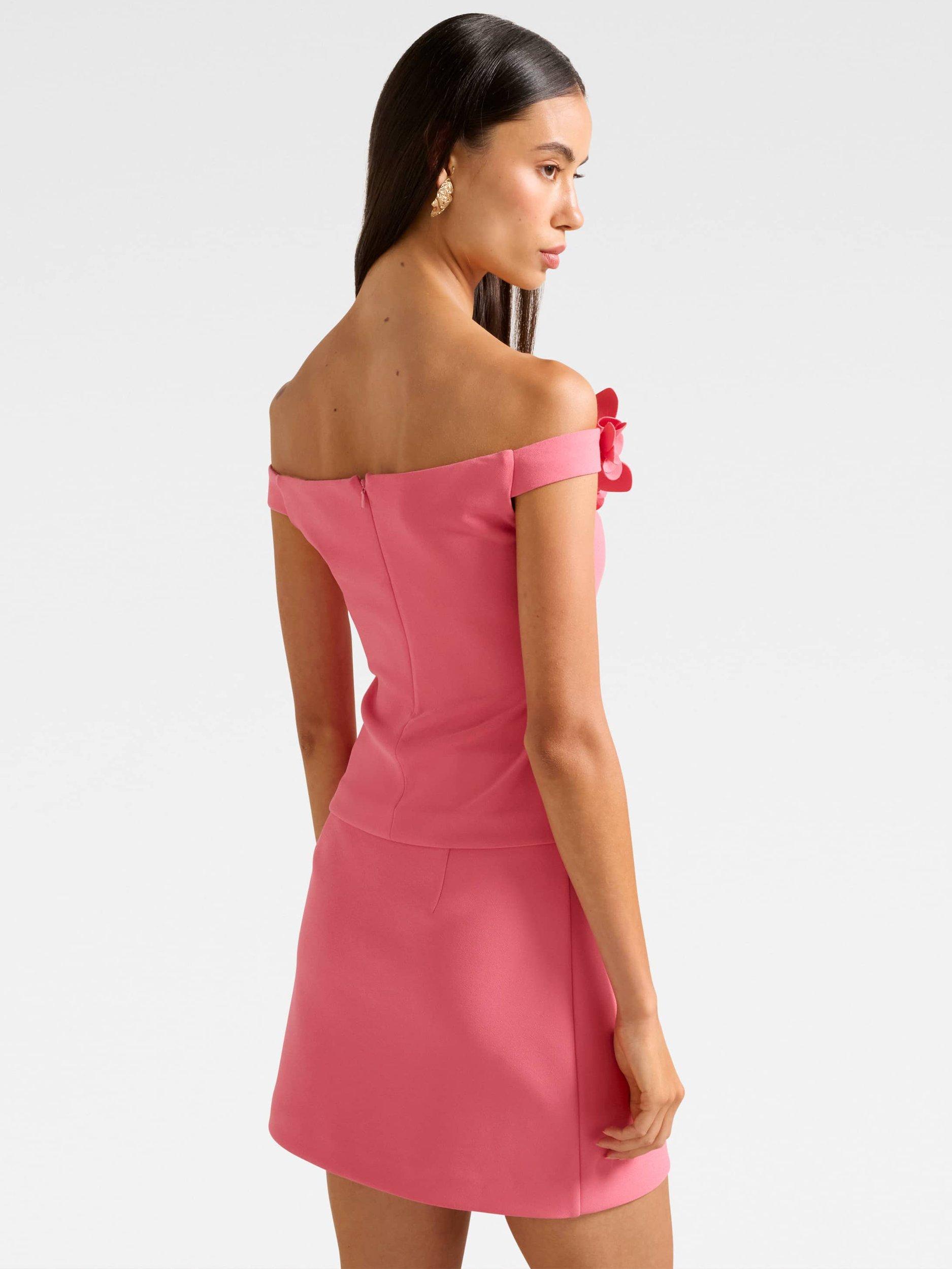 Product image 2 of 5, which shows Forever New Faye Applique Bardot Neck Top, Pink, L
