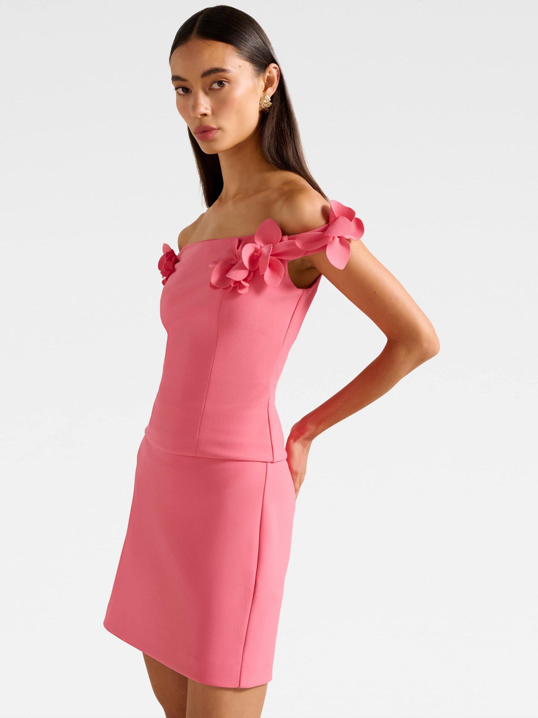 Product image 3 of 5, which shows Forever New Faye Applique Bardot Neck Top, Pink, L