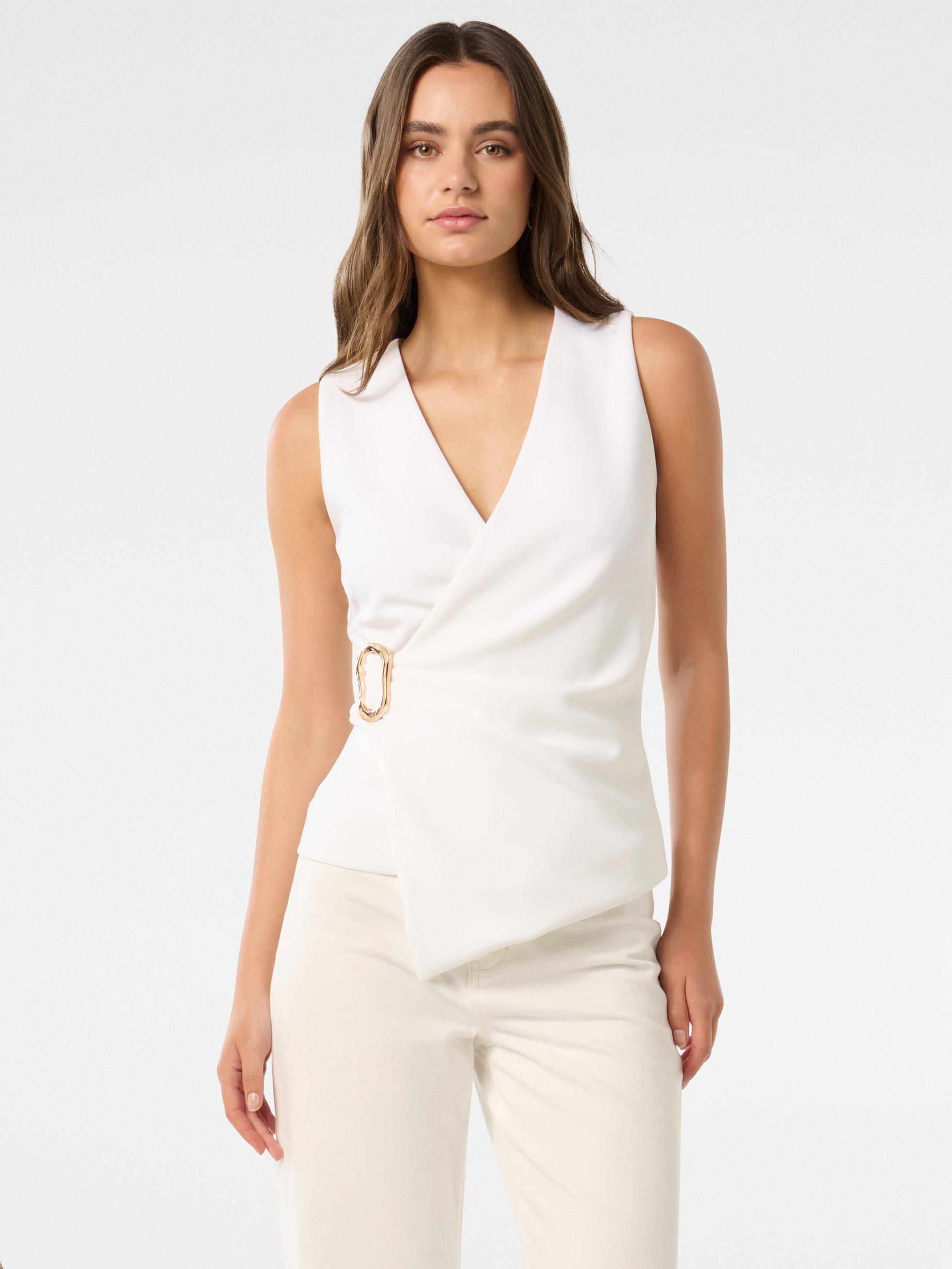 Product image 1 of 5, which shows Forever New Jacqueline Crepe Wrap Top, Porcelain, L