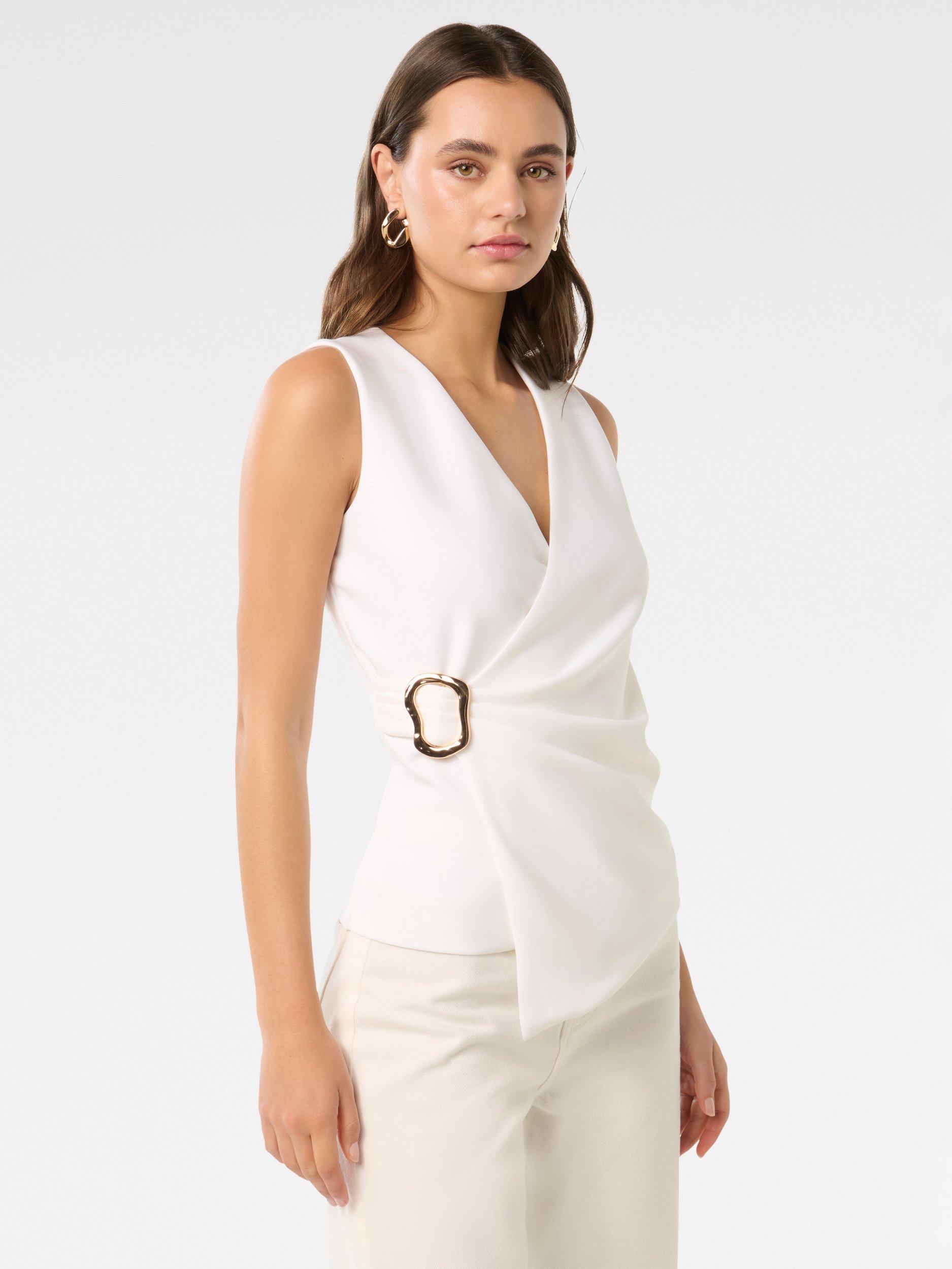 Product image 3 of 5, which shows Forever New Jacqueline Crepe Wrap Top, Porcelain, L