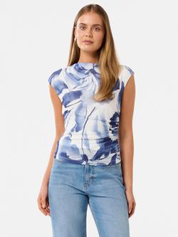 Forever New Mel Floral Mesh Top, Blue/White, Blue/White
