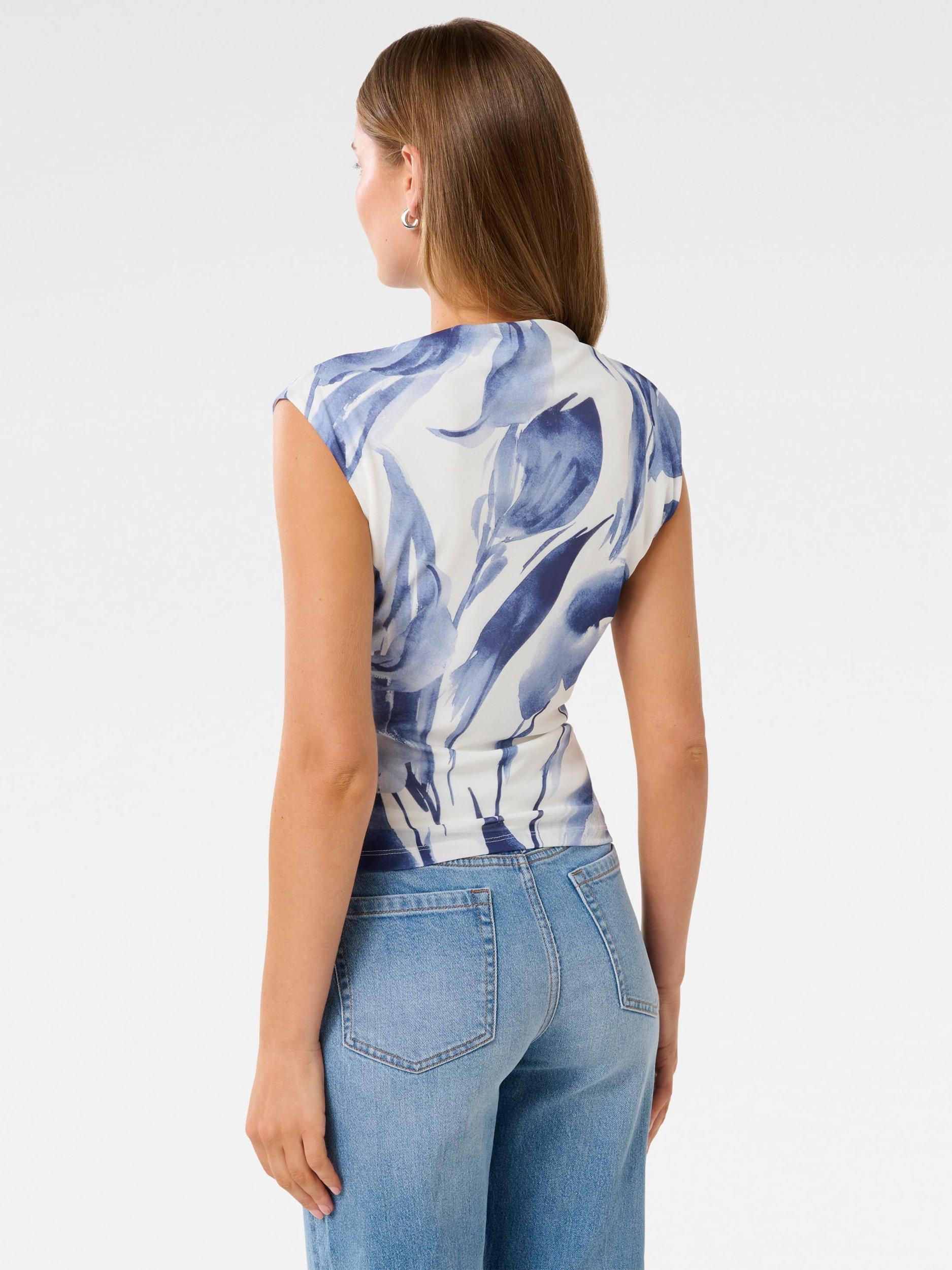 Product image 2 of 5, which shows Forever New Mel Floral Mesh Top, Blue/White, L