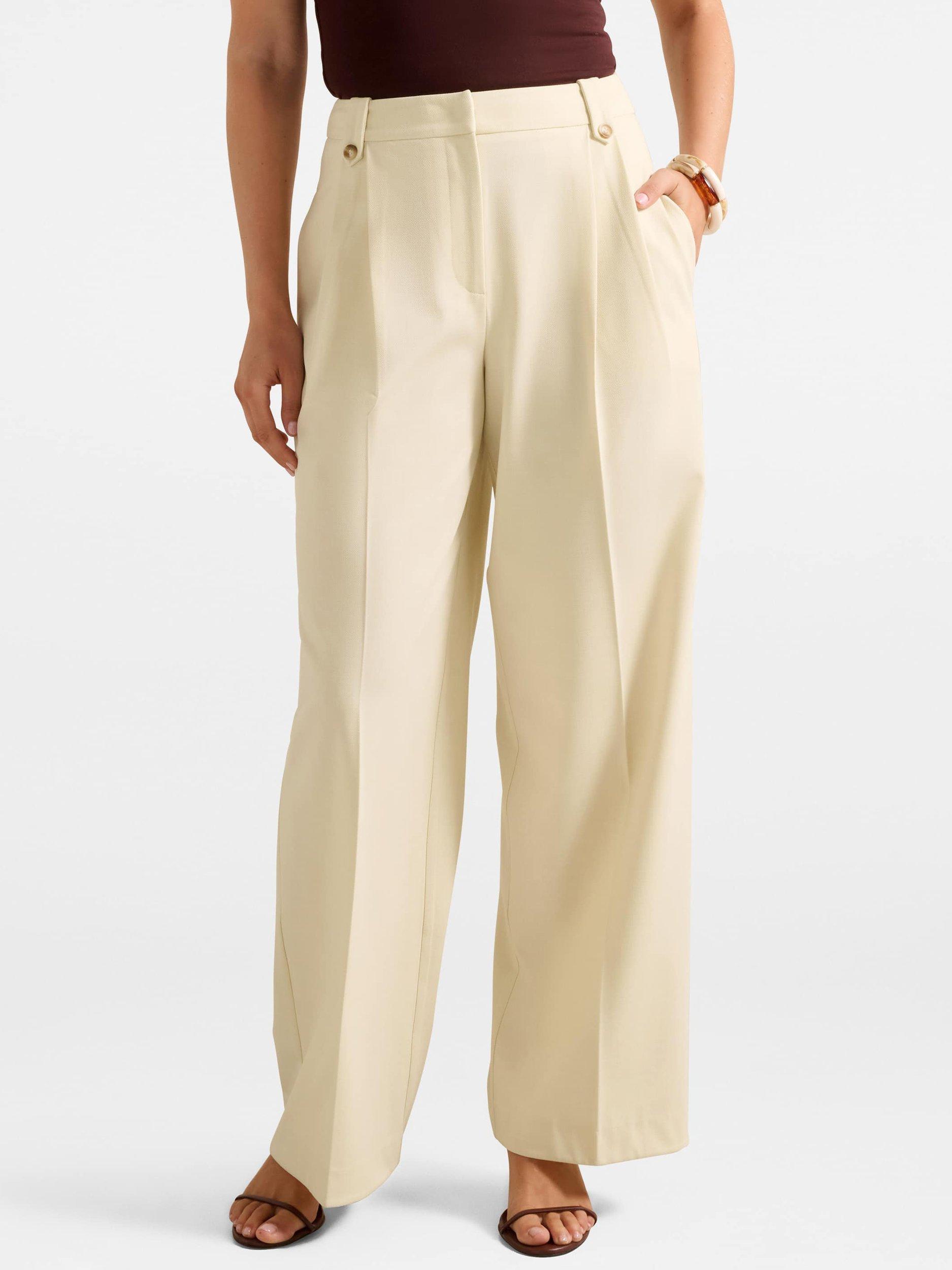 Product image 1 of 5, which shows Forever New Gigi Button Tab Wide Leg Trousers, Oatmeal, 4