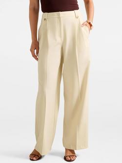 Forever New Gigi Button Tab Wide Leg Trousers, Oatmeal, Oatmeal