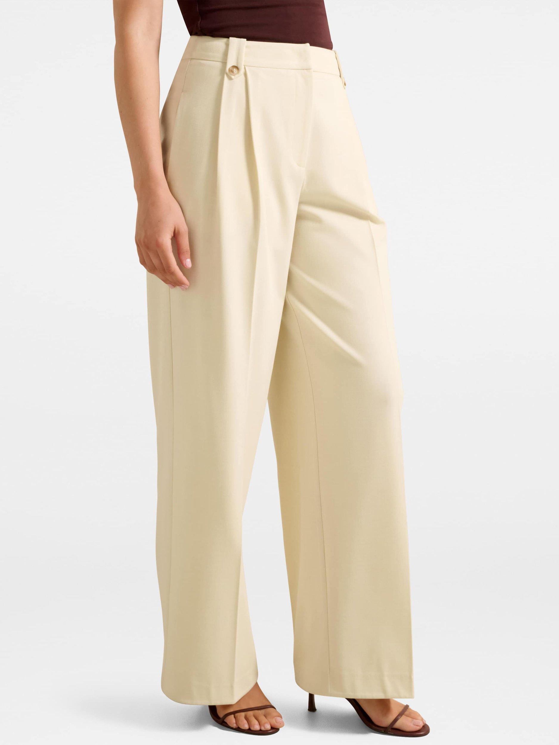 Product image 3 of 5, which shows Forever New Gigi Button Tab Wide Leg Trousers, Oatmeal, 4
