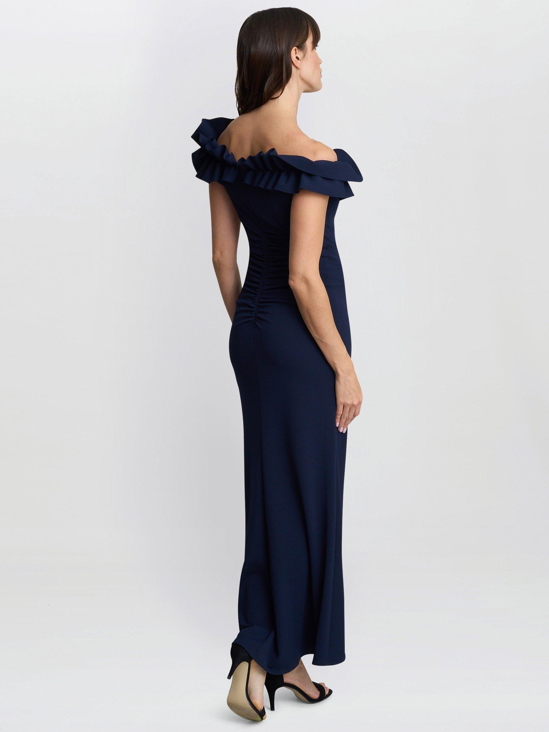 Product image 2 of 6, which shows Gina Bacconi Viola Ruffle Detail Maxi Dress, Navy, 8