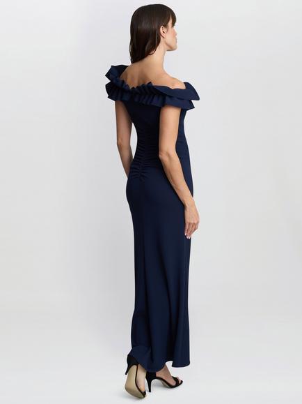Gina Bacconi Viola Ruffle Detail Maxi Dress, Navy - view 2, Navy