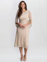 Gina Bacconi Krista V-Neck Twist Sequin Dress, Taupe