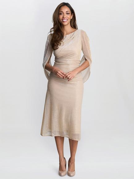 Gina Bacconi Ciara Metallic Knit Midi Dress, Gold/Silver, Gold/Silver