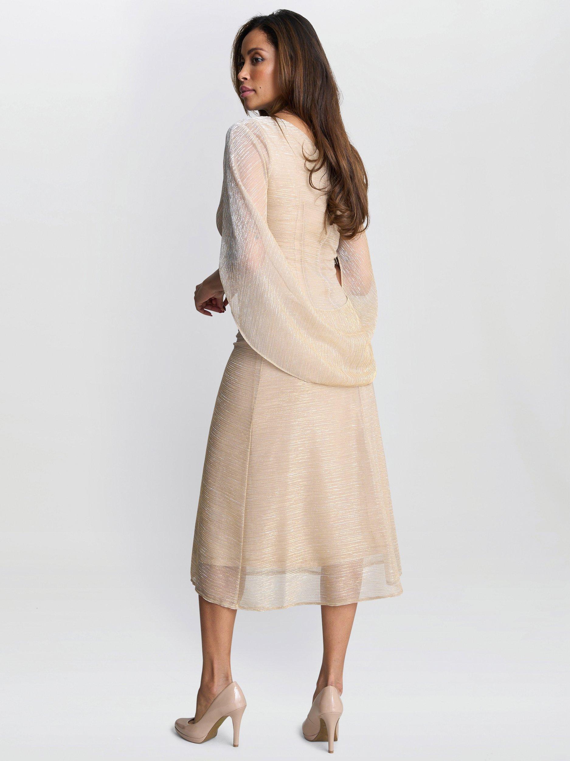 Product image 2 of 6, which shows Gina Bacconi Ciara Metallic Knit Midi Dress, Gold/Silver, 10