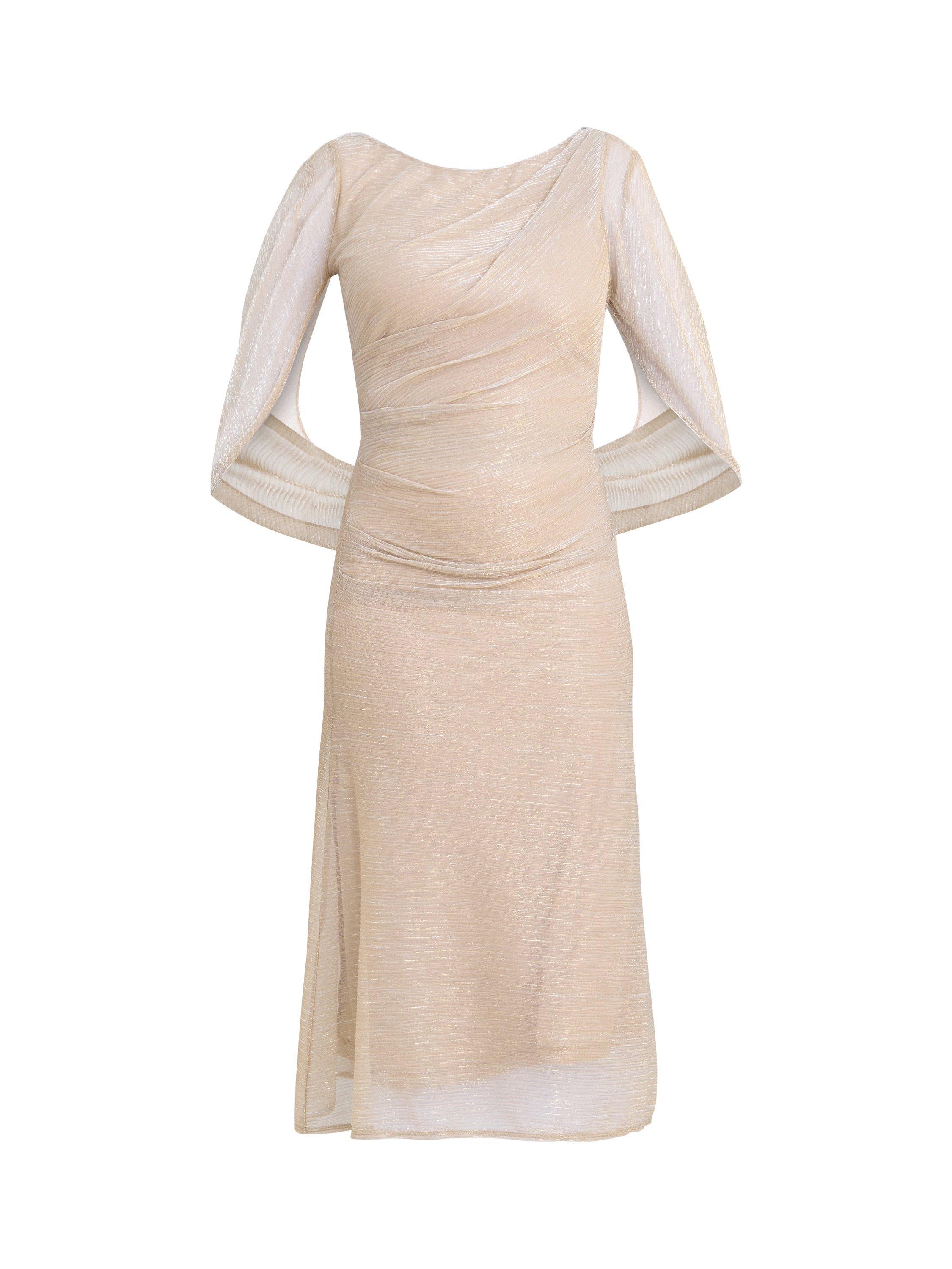 Product image 4 of 6, which shows Gina Bacconi Ciara Metallic Knit Midi Dress, Gold/Silver, 10