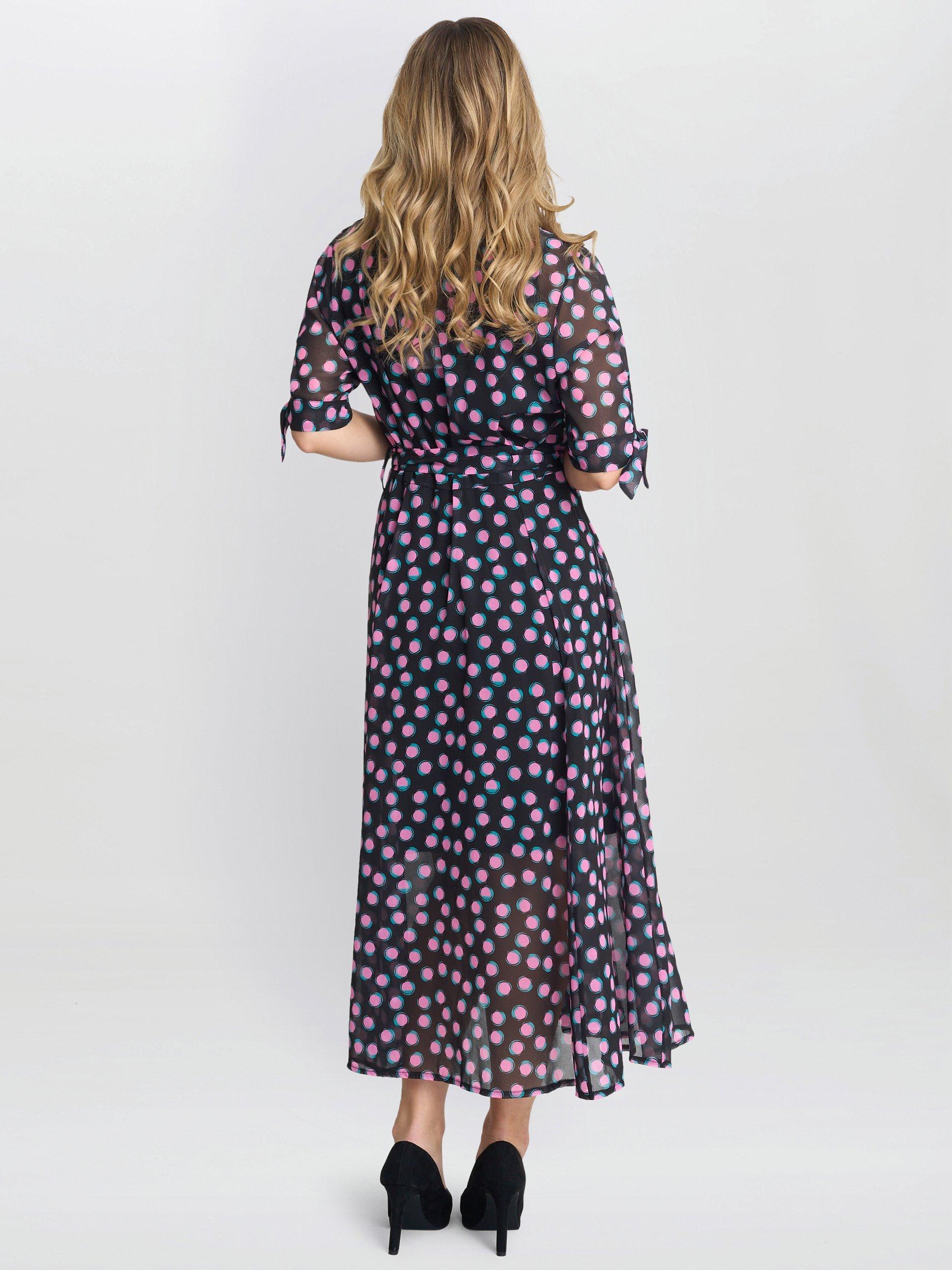 Product image 2 of 6, which shows Gina Bacconi Adrienne Spot Shirt Dress, Black/Pink, L