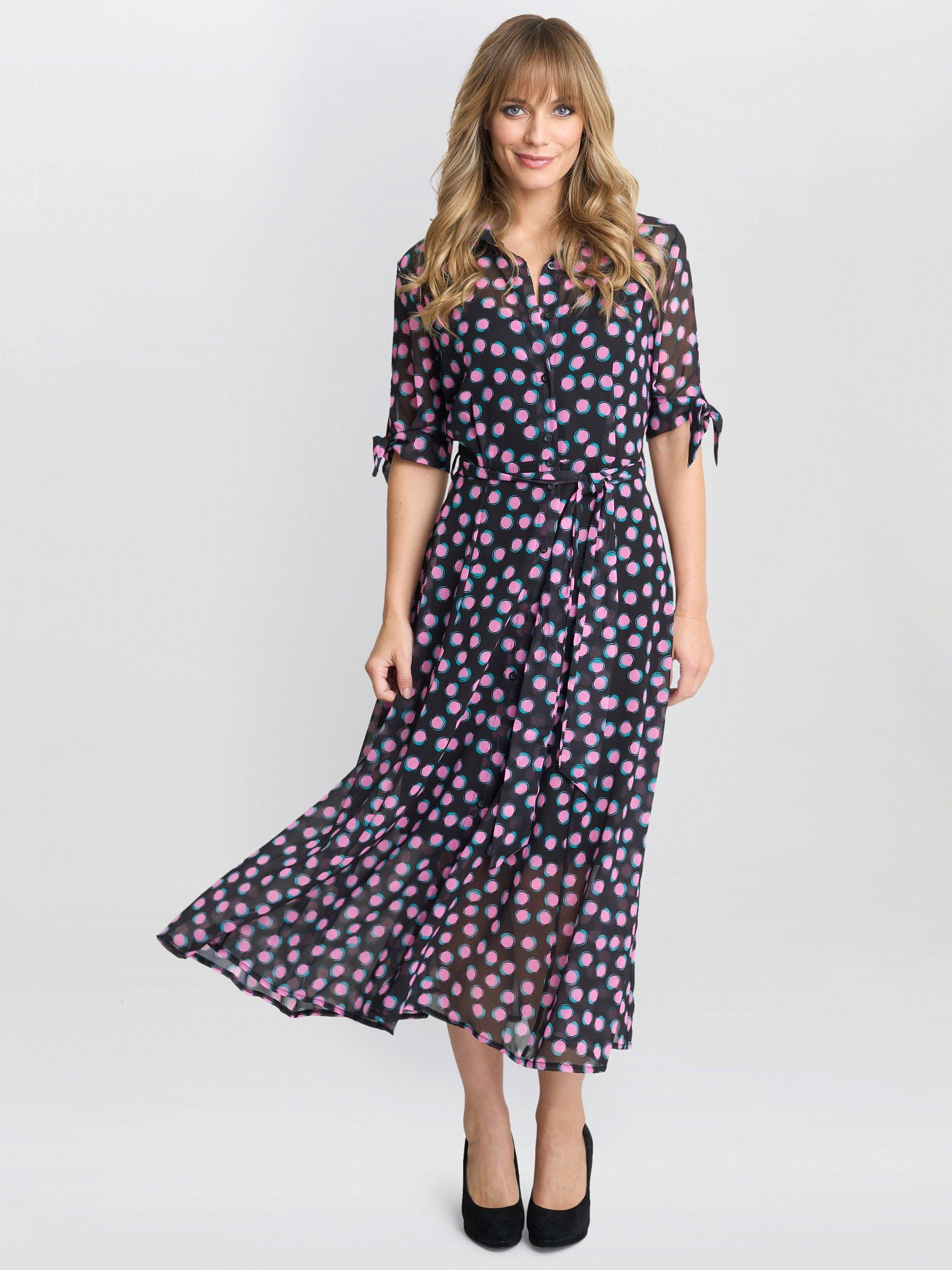 Product image 3 of 6, which shows Gina Bacconi Adrienne Spot Shirt Dress, Black/Pink, L
