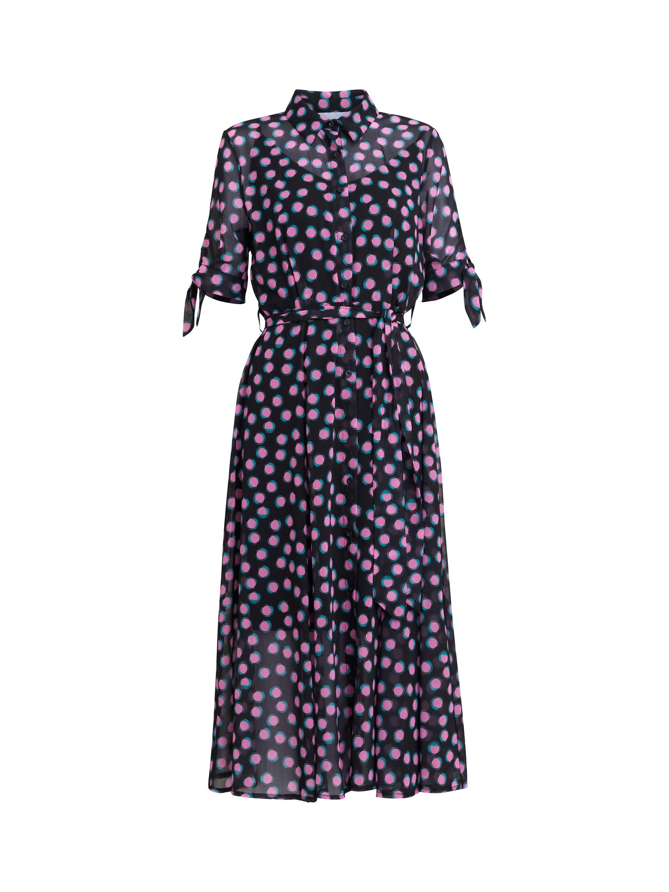 Product image 4 of 6, which shows Gina Bacconi Adrienne Spot Shirt Dress, Black/Pink, L