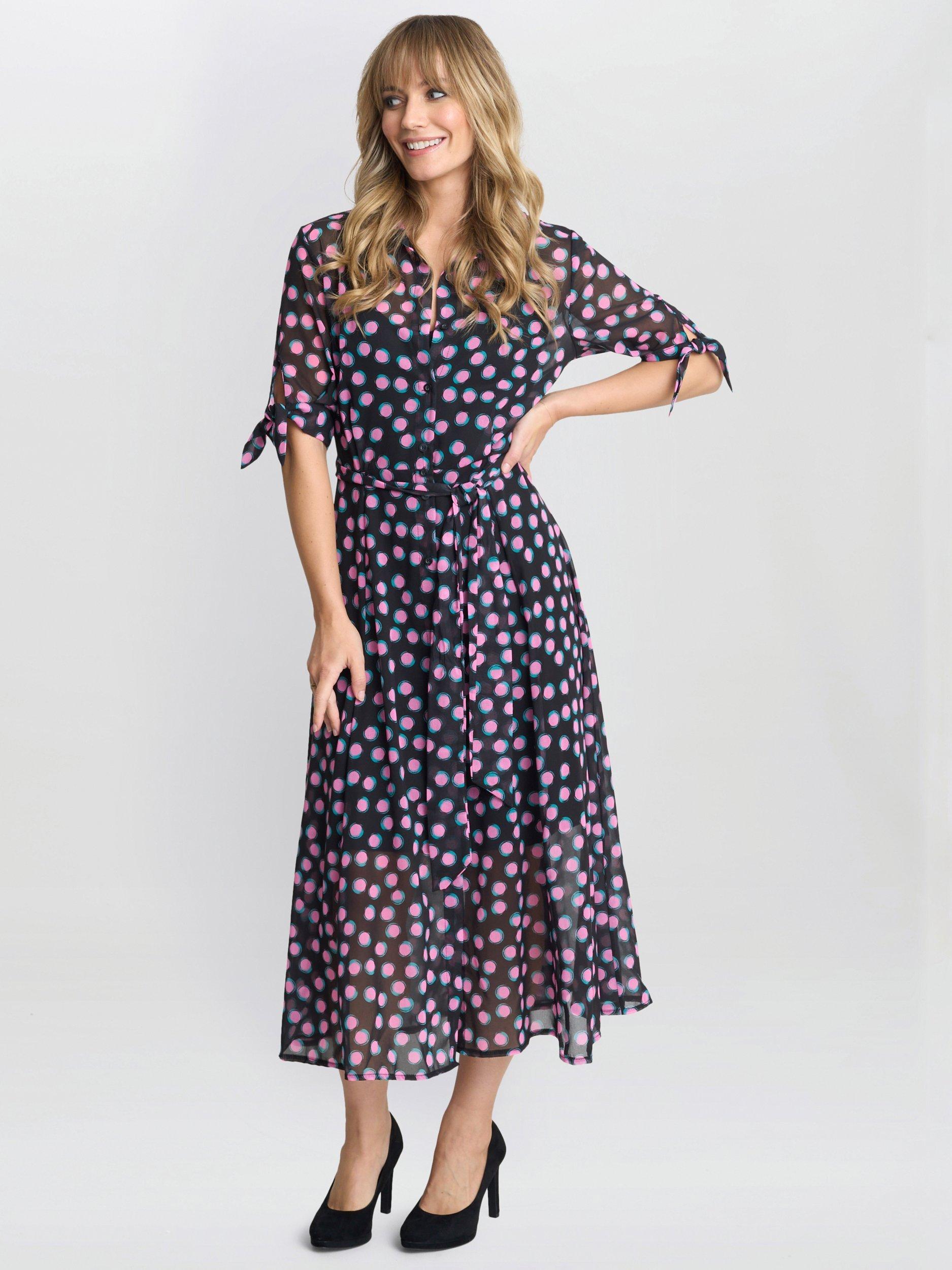 Product image 5 of 6, which shows Gina Bacconi Adrienne Spot Shirt Dress, Black/Pink, L