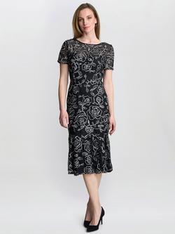 Gina Bacconi Savannah Corded Lace Dress, Black/Ivory, Black/Ivory