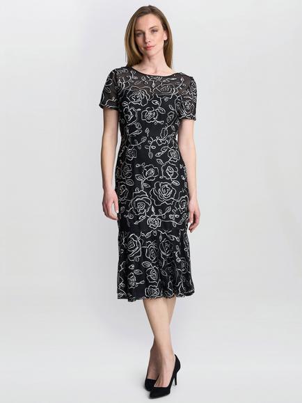Gina Bacconi Savannah Corded Lace Dress, Black/Ivory, Black/Ivory