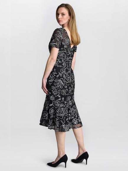 Gina Bacconi Savannah Corded Lace Dress, Black/Ivory - view 2, Black/Ivory