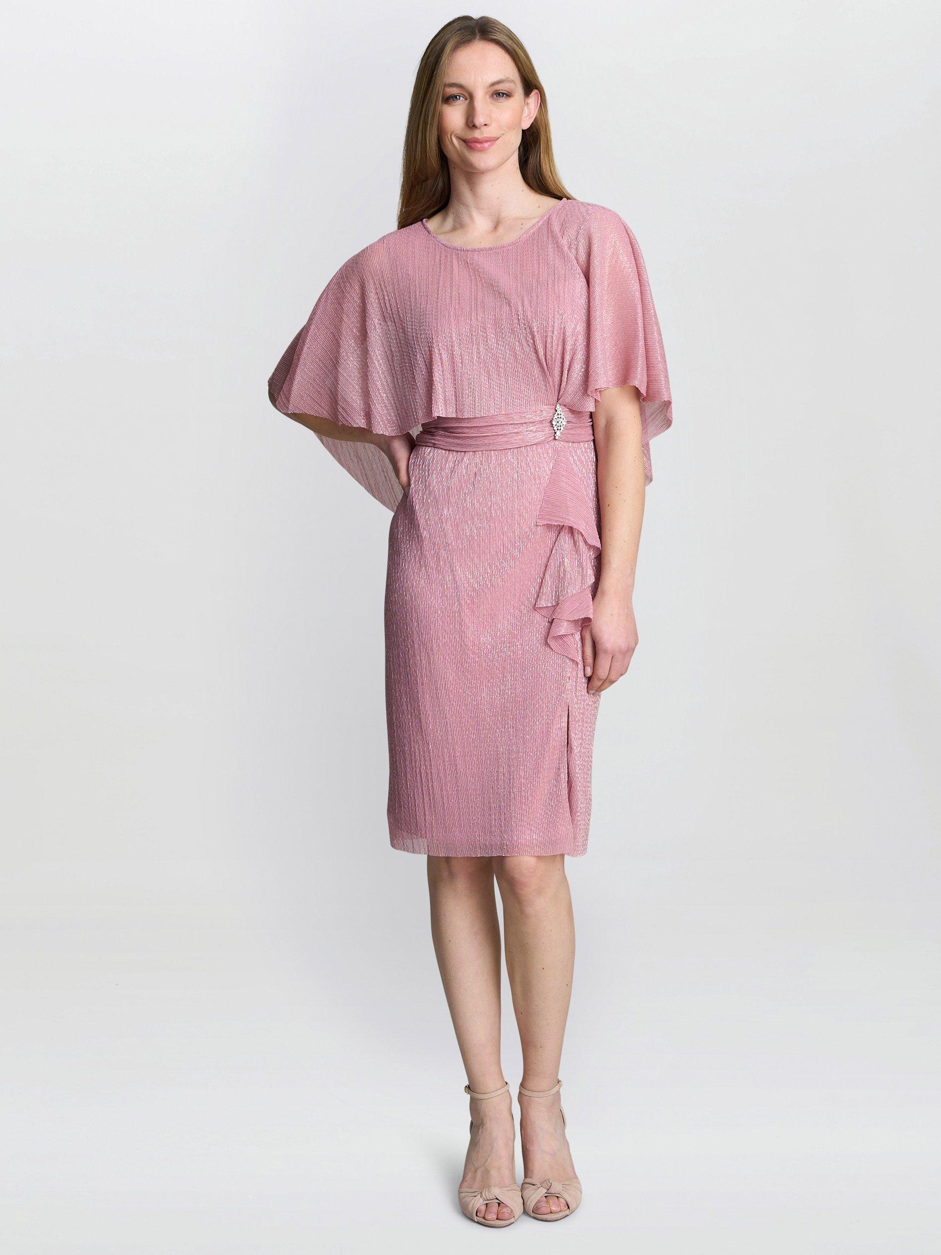 Product image 1 of 6, which shows Gina Bacconi Sonya Brooch Pleated Dress, Rose, 10