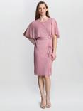 Gina Bacconi Sonya Brooch Pleated Dress, Rose