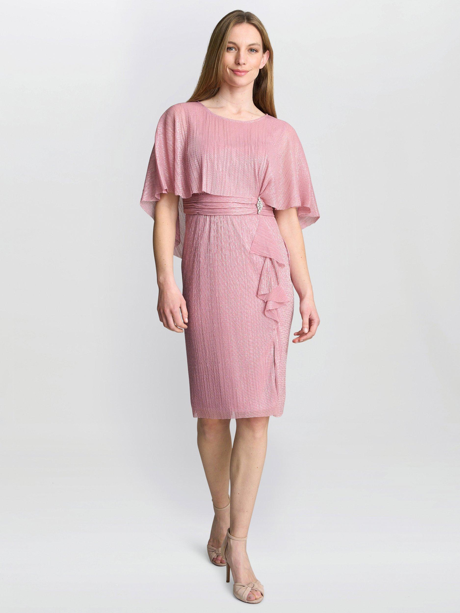 Product image 3 of 6, which shows Gina Bacconi Sonya Brooch Pleated Dress, Rose, 10