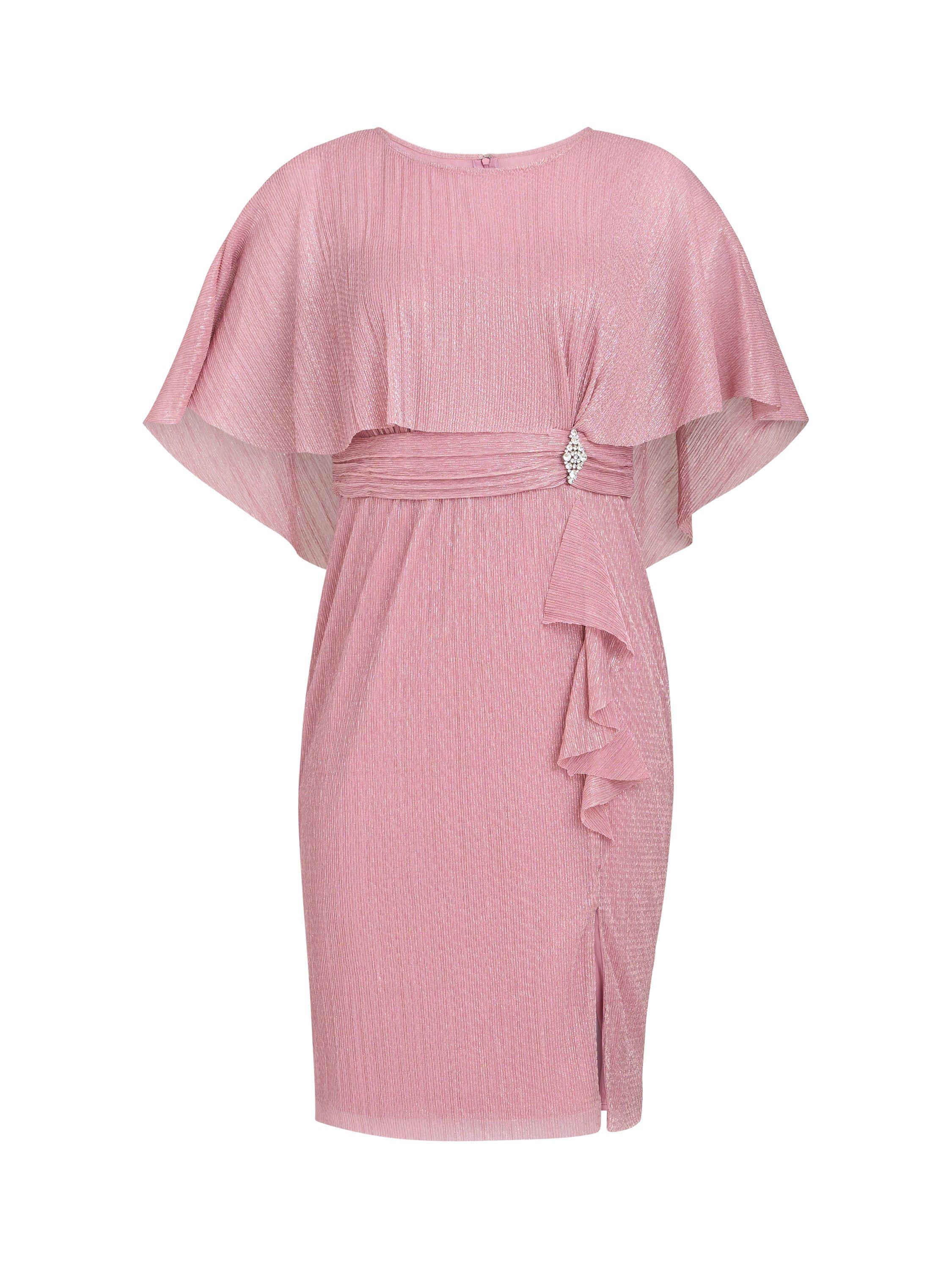 Product image 4 of 6, which shows Gina Bacconi Sonya Brooch Pleated Dress, Rose, 10