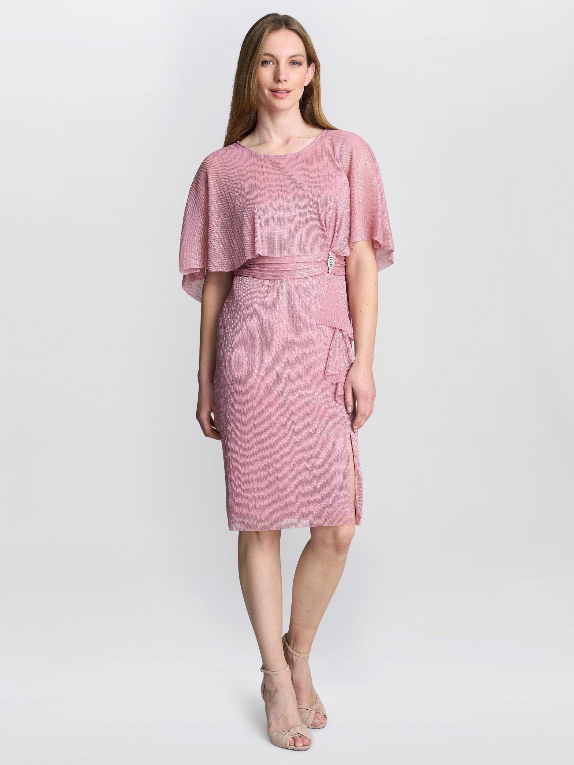 Product image 6 of 6, which shows Gina Bacconi Sonya Brooch Pleated Dress, Rose, 10