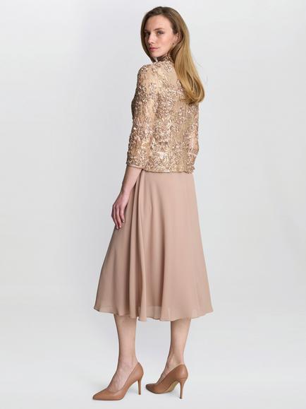 Gina Bacconi Adele Lace Chiffon Dress & Jacket, Latte - view 2, Latte