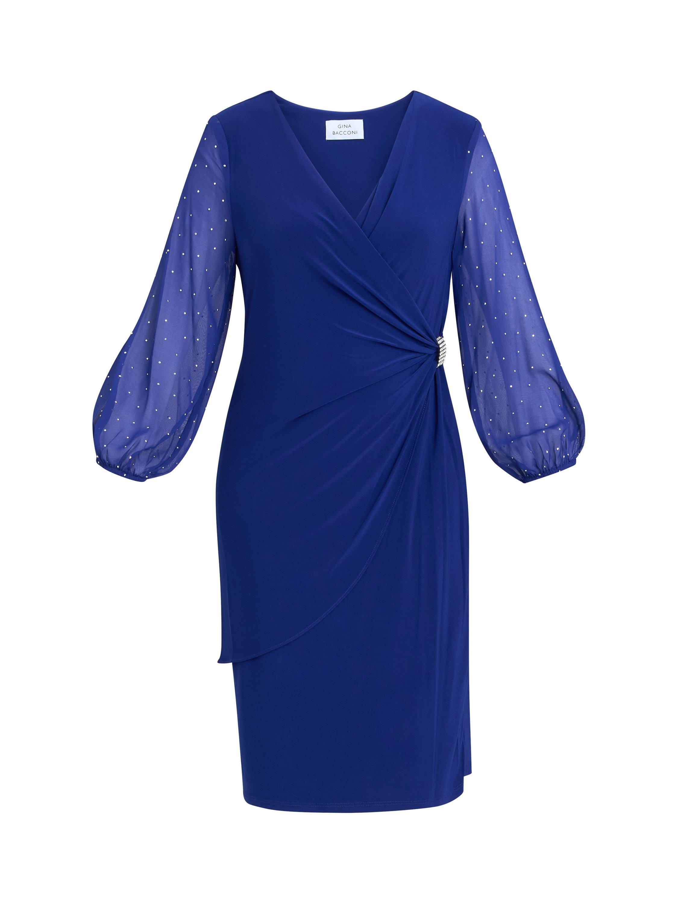 Product image 4 of 6, which shows Gina Bacconi Elaine Stud Sleeve Wrap Dress, Royal, 10
