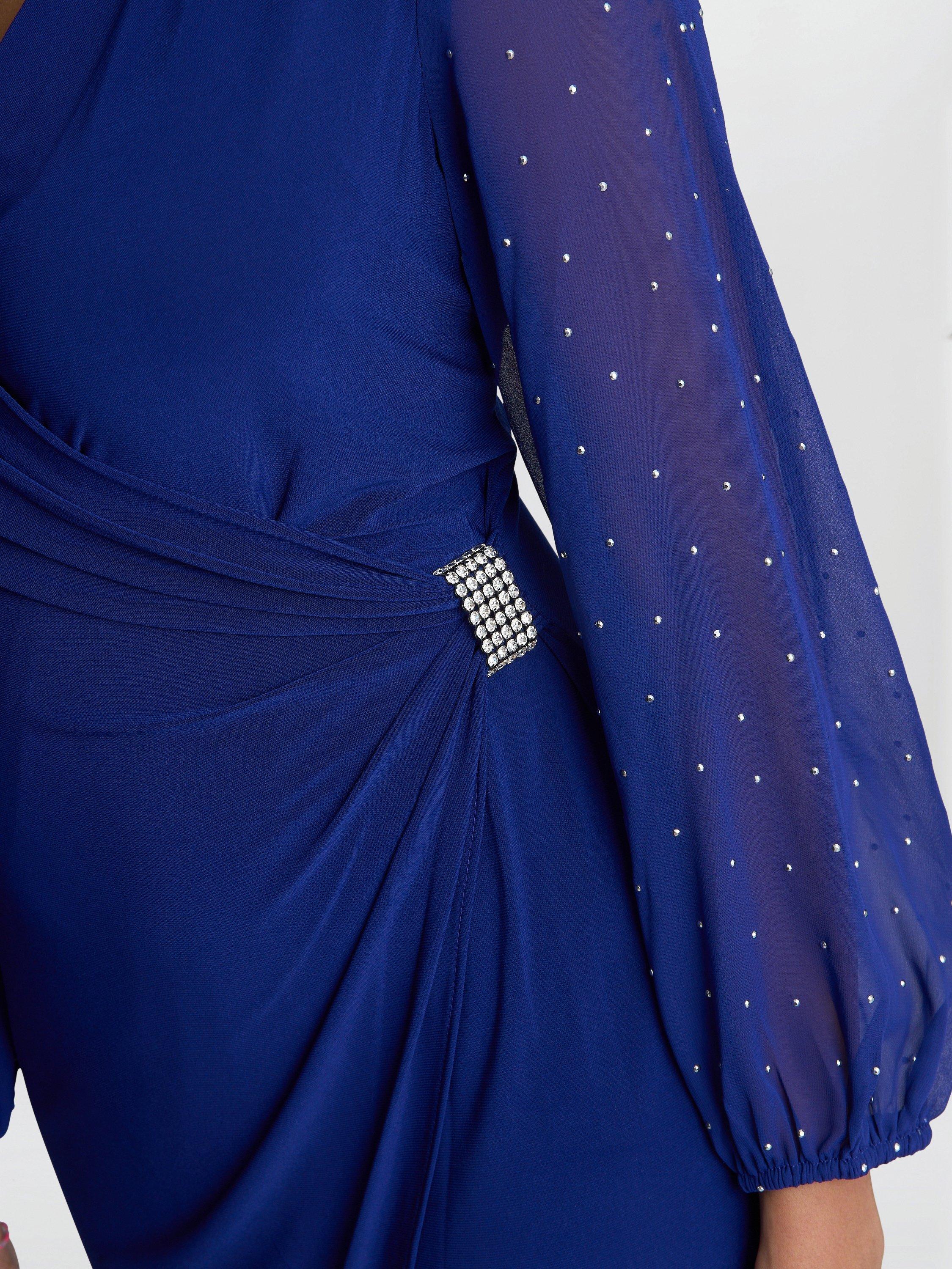 Product image 5 of 6, which shows Gina Bacconi Elaine Stud Sleeve Wrap Dress, Royal, 10