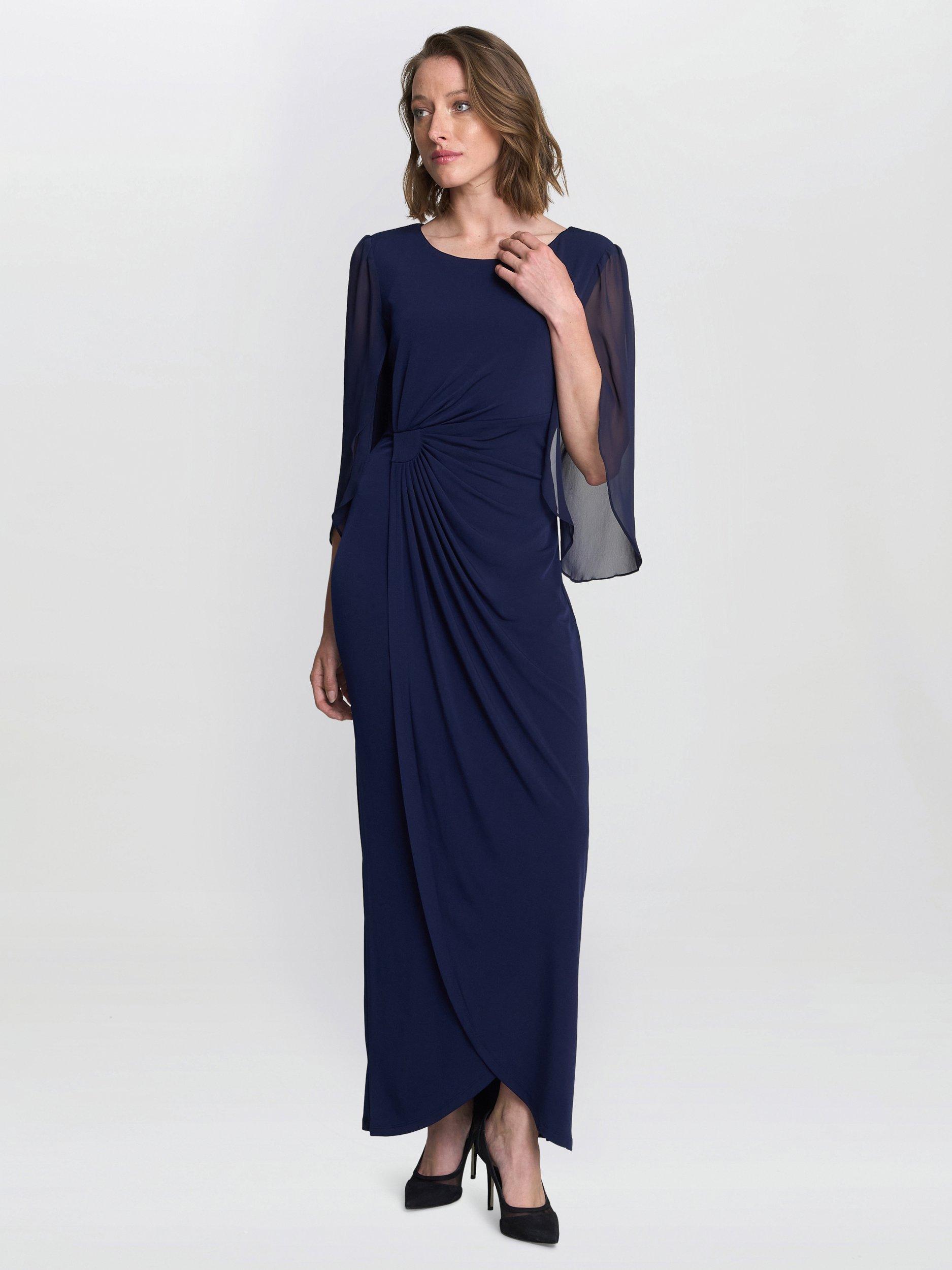 Product image 1 of 7, which shows Gina Bacconi Jersey & Chiffon Wrap Dress, Navy, 8