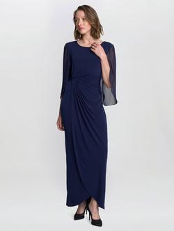 Gina Bacconi Jersey & Chiffon Wrap Dress, Navy, Navy
