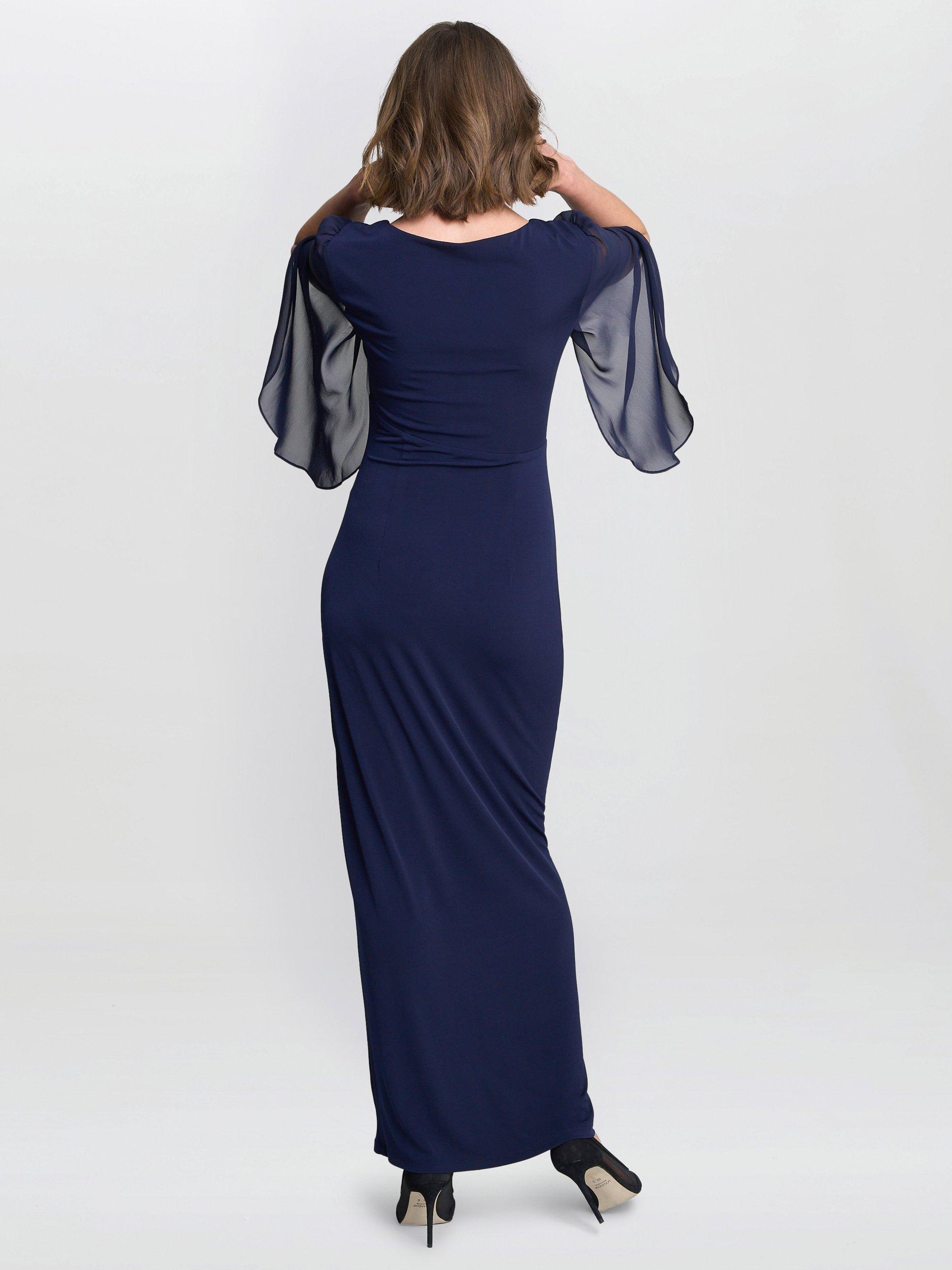 Product image 2 of 7, which shows Gina Bacconi Jersey & Chiffon Wrap Dress, Navy, 8