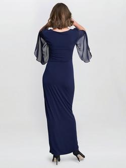 Gina Bacconi Jersey & Chiffon Wrap Dress, Navy - view 2, Navy