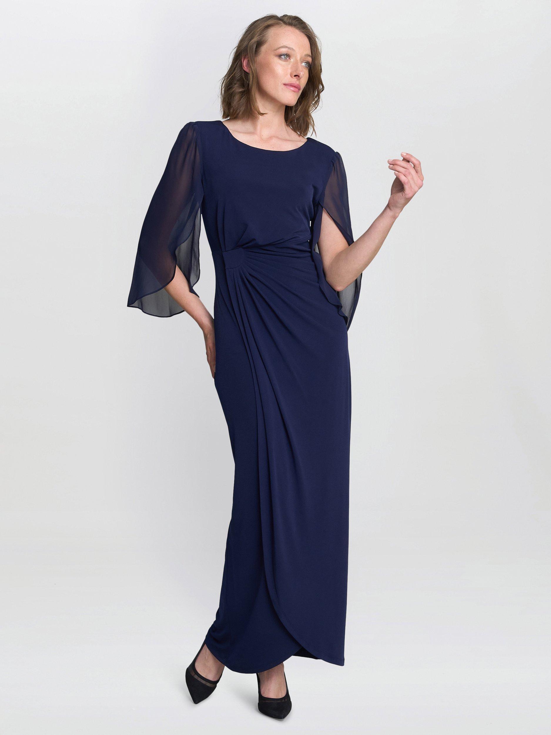Product image 6 of 7, which shows Gina Bacconi Jersey & Chiffon Wrap Dress, Navy, 8