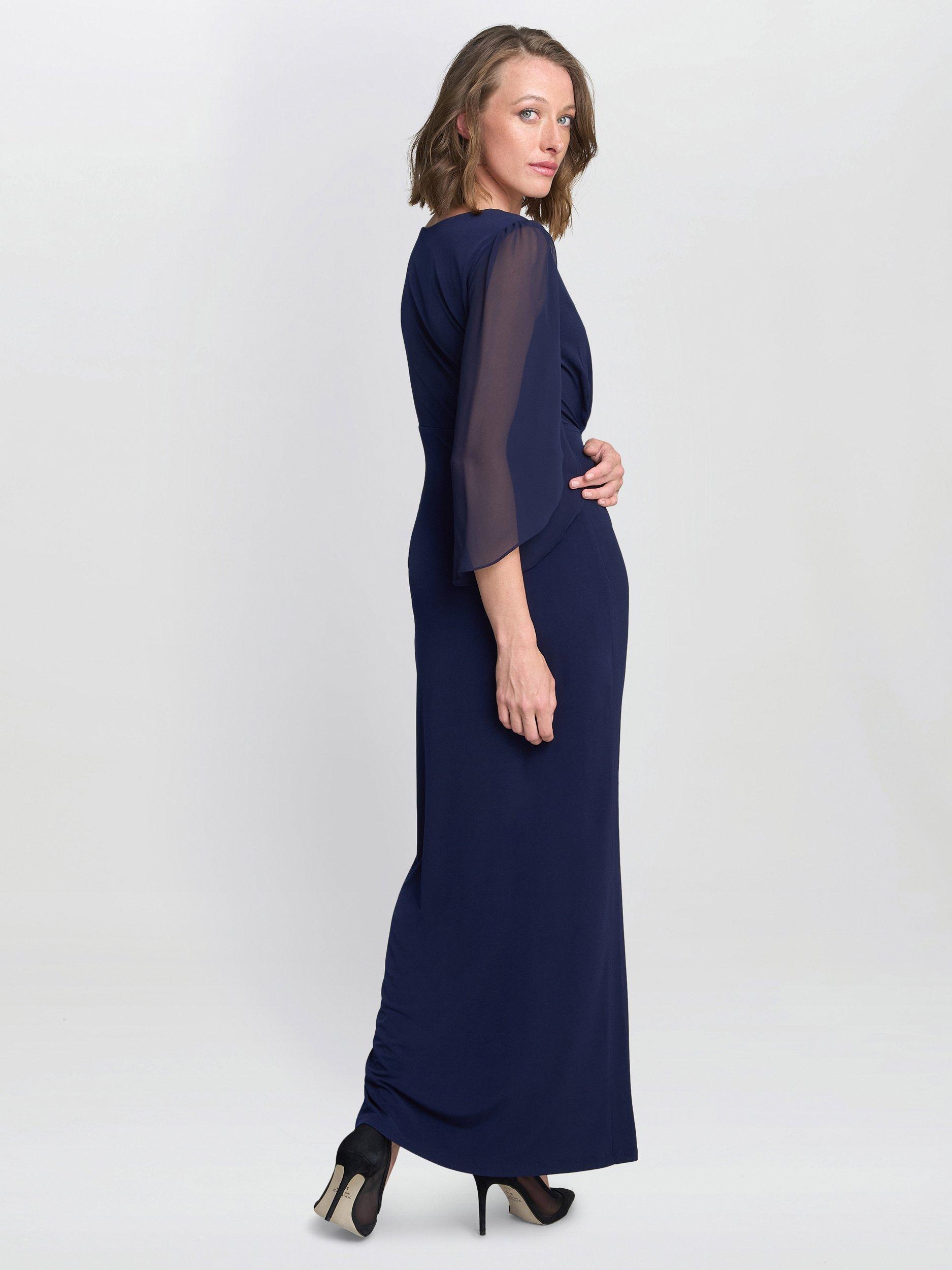 Product image 7 of 7, which shows Gina Bacconi Jersey & Chiffon Wrap Dress, Navy, 8