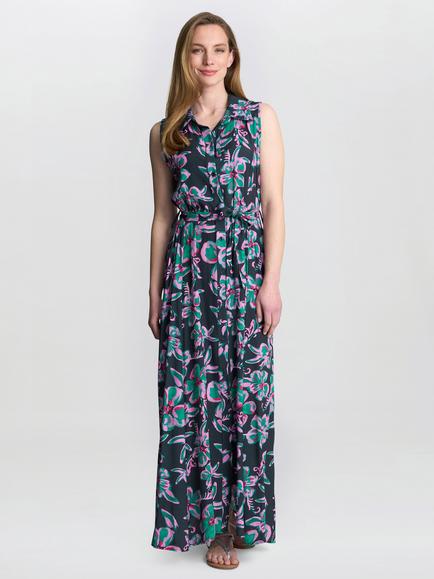 Gina Bacconi Reagan Floral Shirt Dress, Black/Pink, Black/Pink