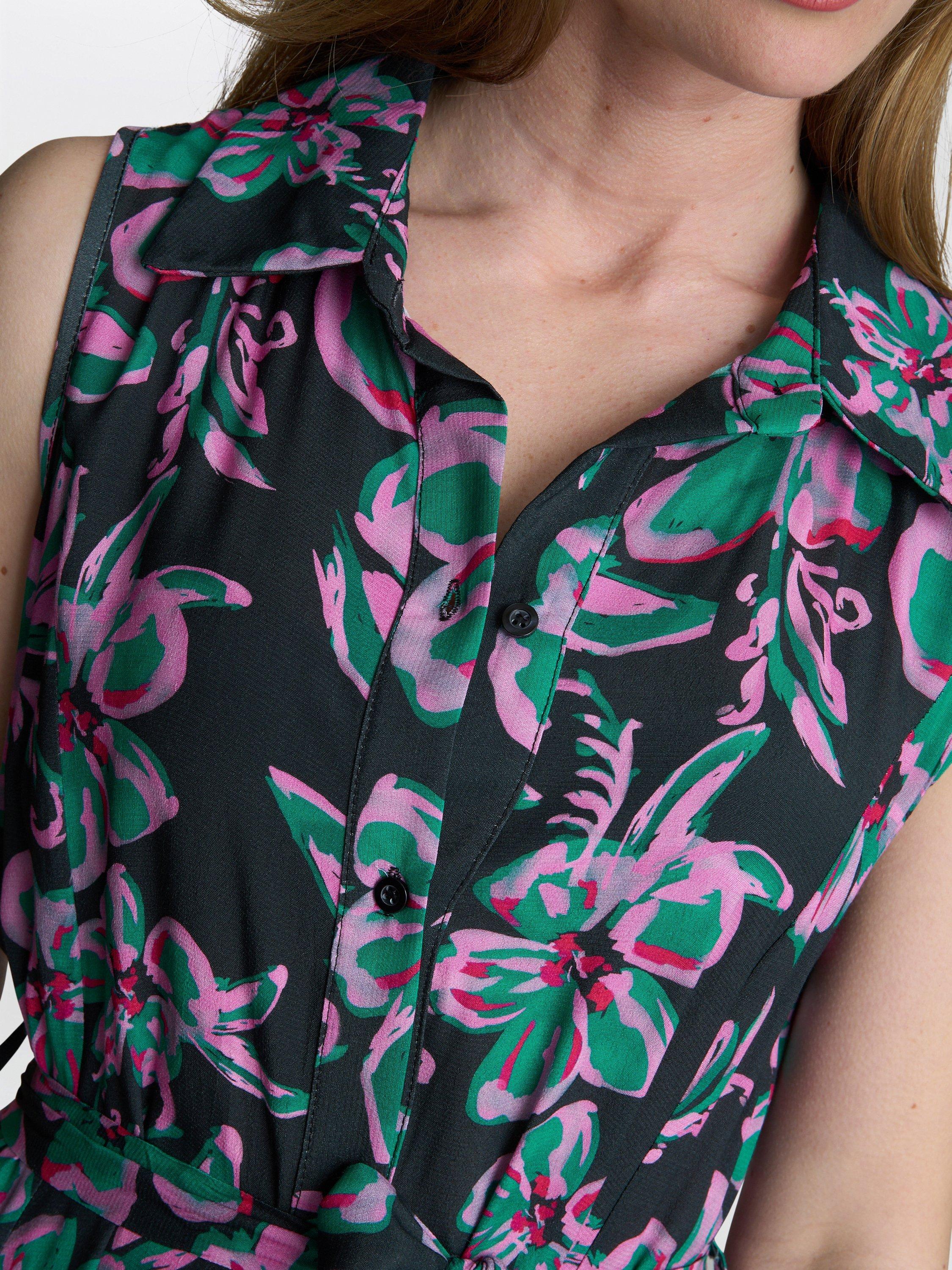 Product image 5 of 5, which shows Gina Bacconi Reagan Floral Shirt Dress, Black/Pink, S