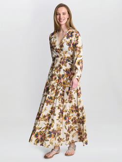 Gina Bacconi Rosalee Floral Belted Dress, Beige/Cream, Beige/Cream