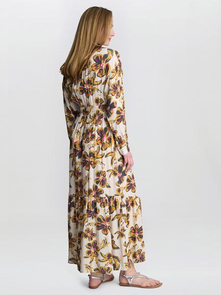 Gina Bacconi Rosalee Floral Belted Dress, Beige/Cream - view 2, Beige/Cream