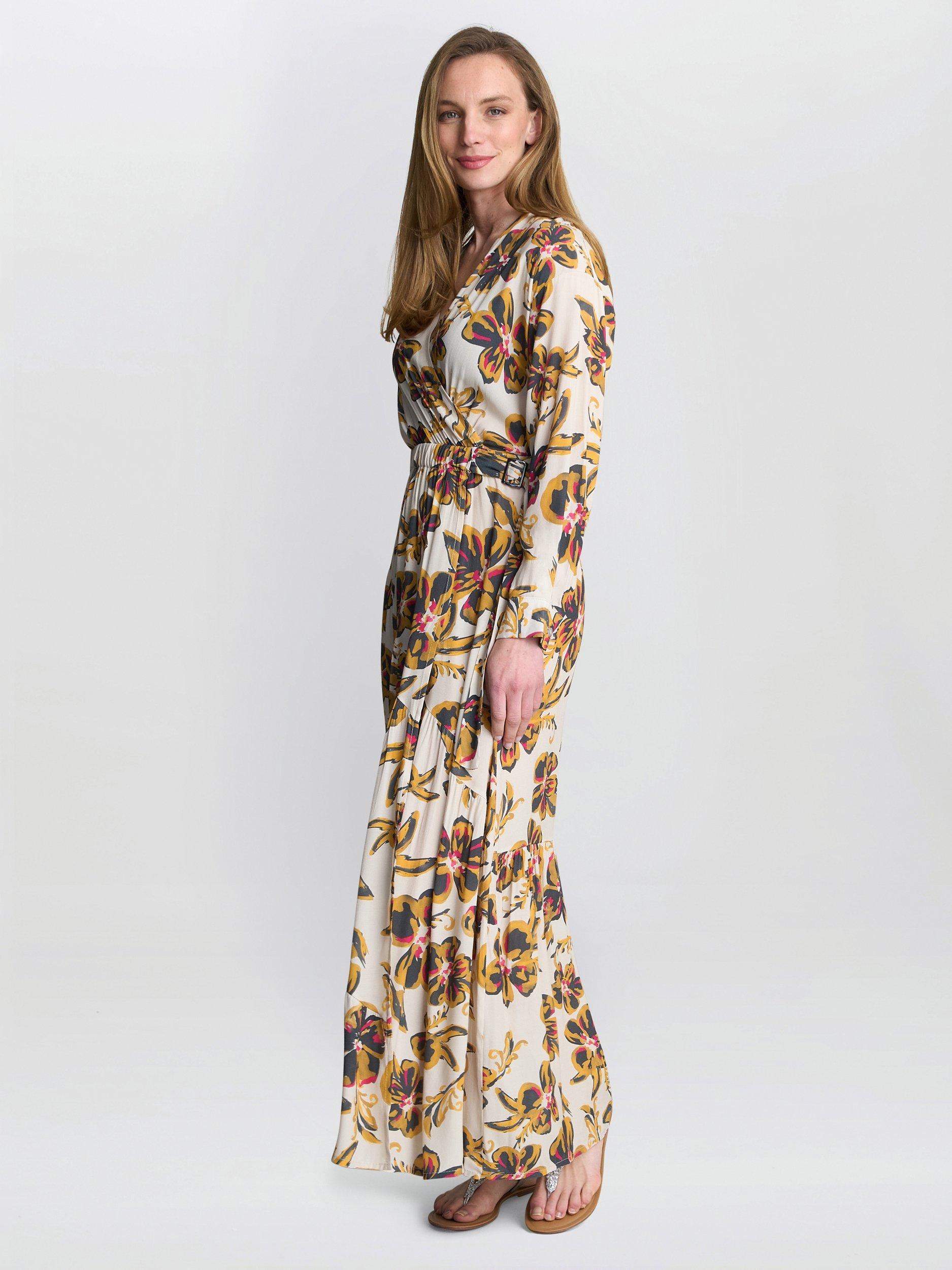 Product image 3 of 5, which shows Gina Bacconi Rosalee Floral Belted Dress, Beige/Cream, S