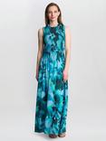 Gina Bacconi Roxanna Botanic Floral Sleeveless Dress, Blue/Green
