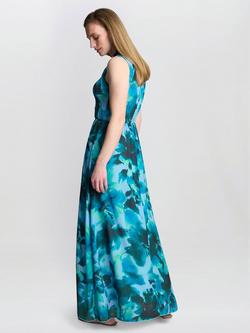 Gina Bacconi Roxanna Botanic Floral Sleeveless Dress, Blue/Green - view 2, Blue/Green