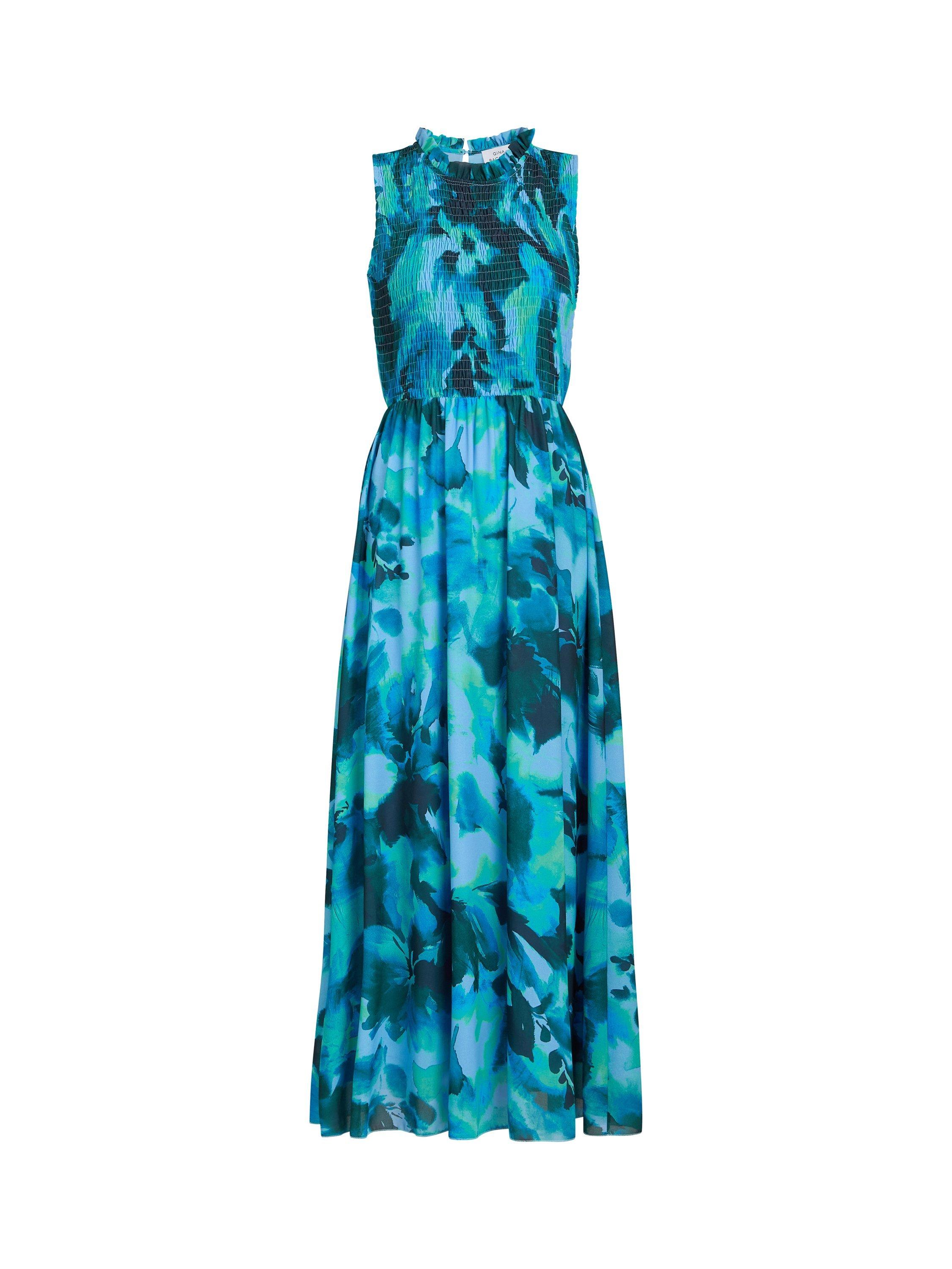 Product image 4 of 5, which shows Gina Bacconi Roxanna Botanic Floral Sleeveless Dress, Blue/Green, S