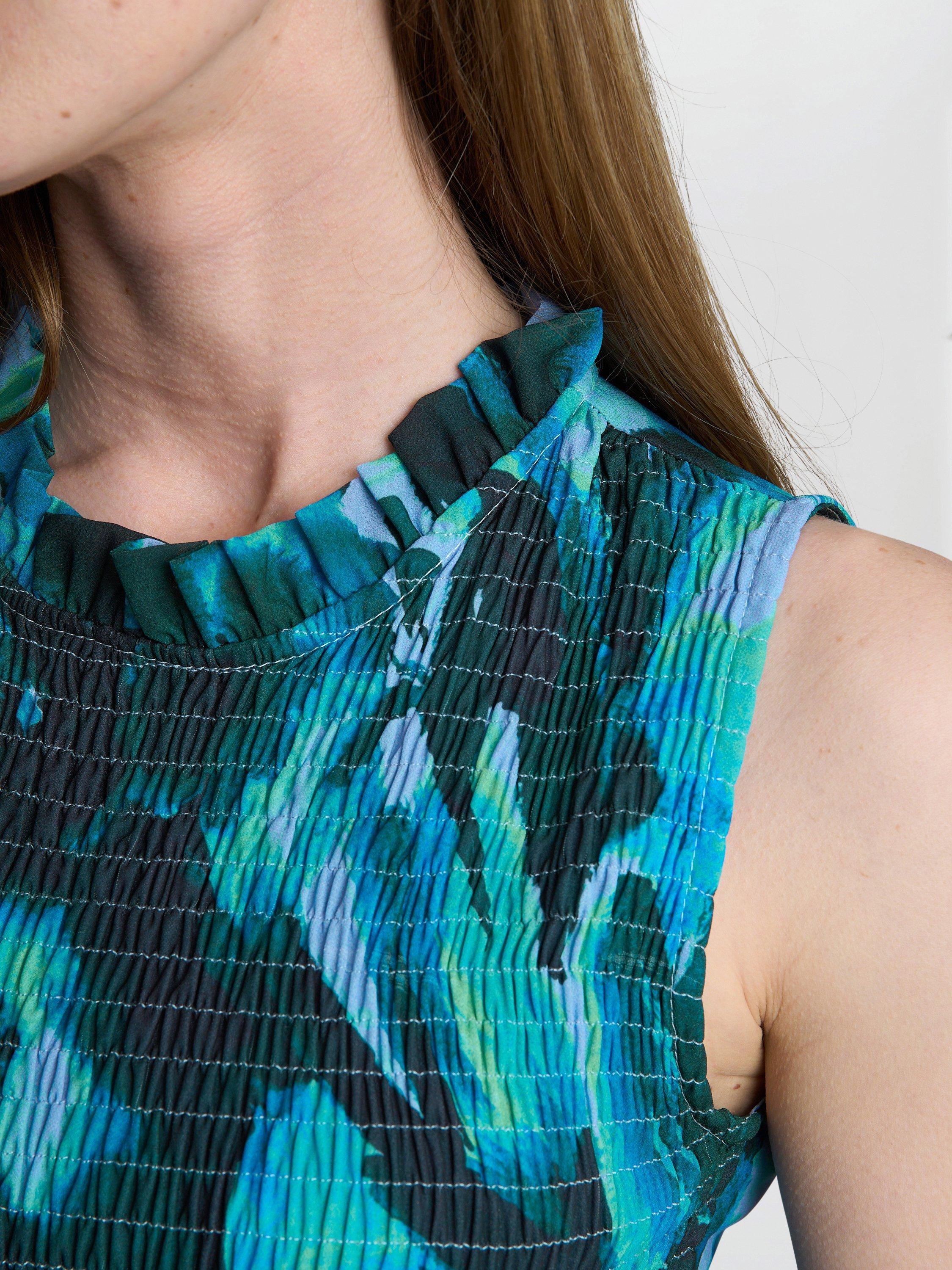 Product image 5 of 5, which shows Gina Bacconi Roxanna Botanic Floral Sleeveless Dress, Blue/Green, S