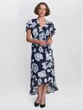 Gina Bacconi Teresa Floral Chiffon Dress, Navy/Multi
