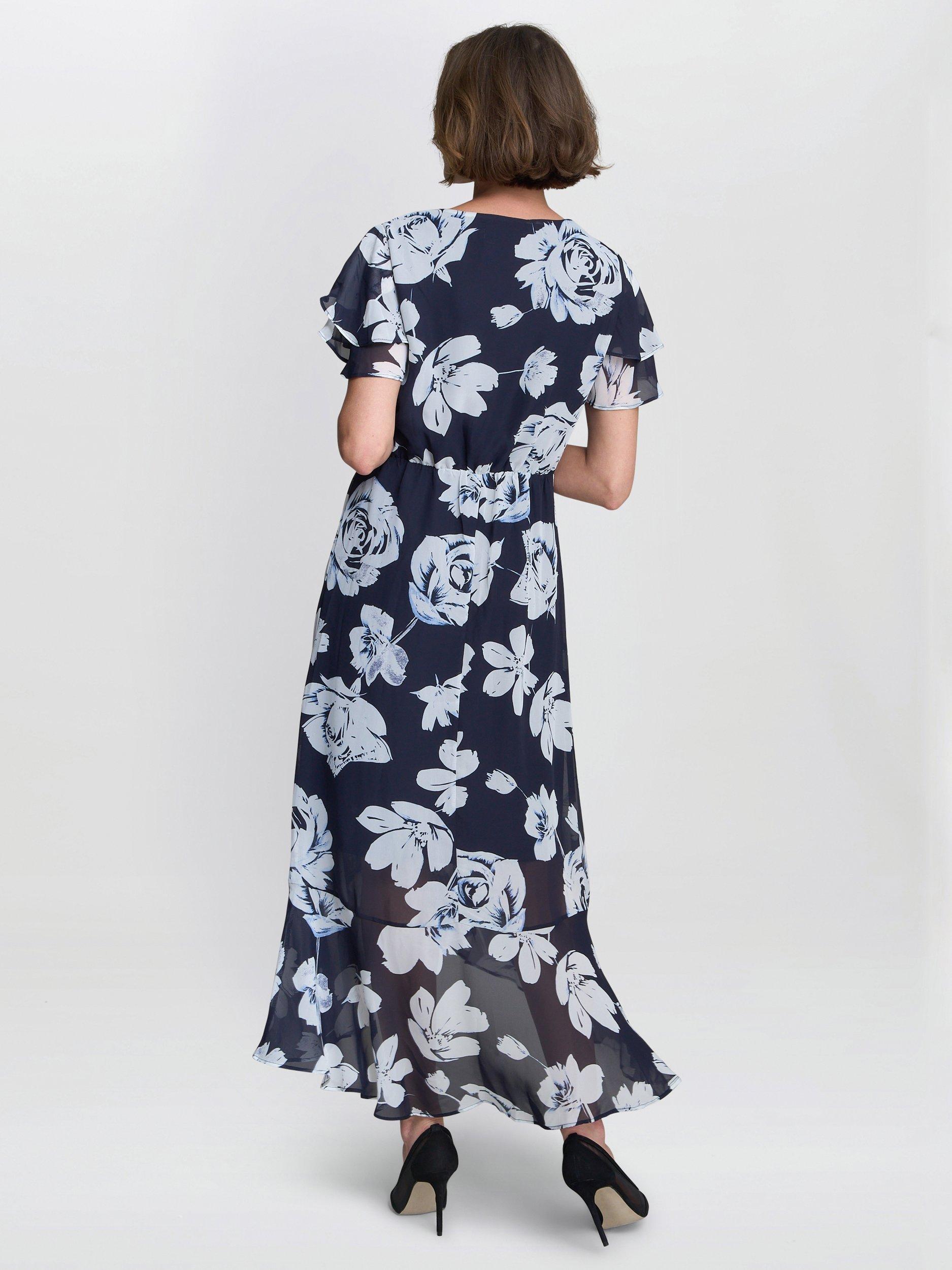 Product image 2 of 7, which shows Gina Bacconi Teresa Floral Chiffon Dress, Navy/Multi, 10