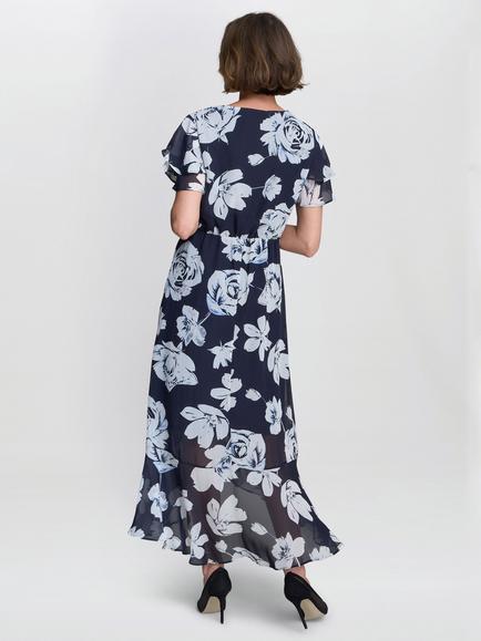 Gina Bacconi Teresa Floral Chiffon Dress, Navy/Multi - view 2, Navy/Multi