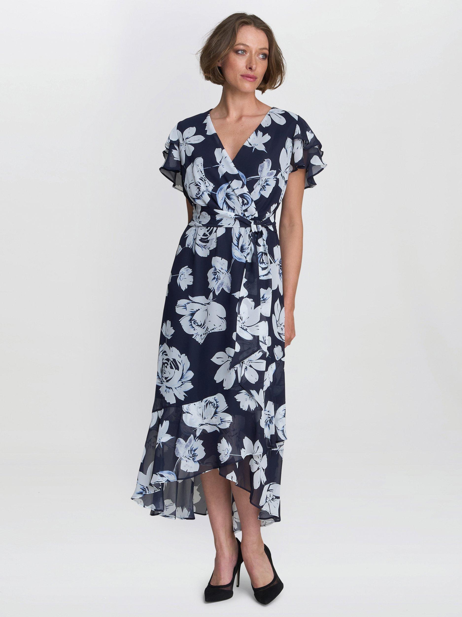 Product image 3 of 7, which shows Gina Bacconi Teresa Floral Chiffon Dress, Navy/Multi, 10
