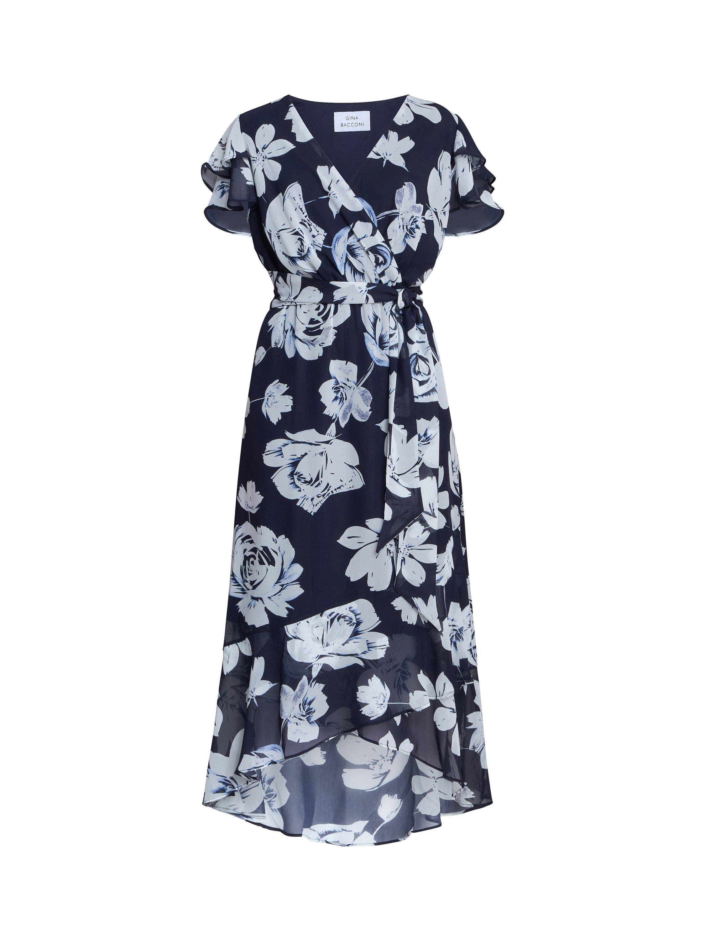 Product image 4 of 7, which shows Gina Bacconi Teresa Floral Chiffon Dress, Navy/Multi, 10